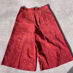 Vintage 1970s suede rust gauchos wide leg cropped leather pants retro rare